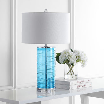 Cole 27.5" Modern Fused Glass Cylinder LED Table Lamp - JONATHAN Y
